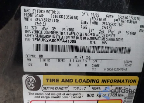 2023 Ford Expedition Limited Max z USA, uszkodzony, nr VIN 1FMJK2A80PEA41008